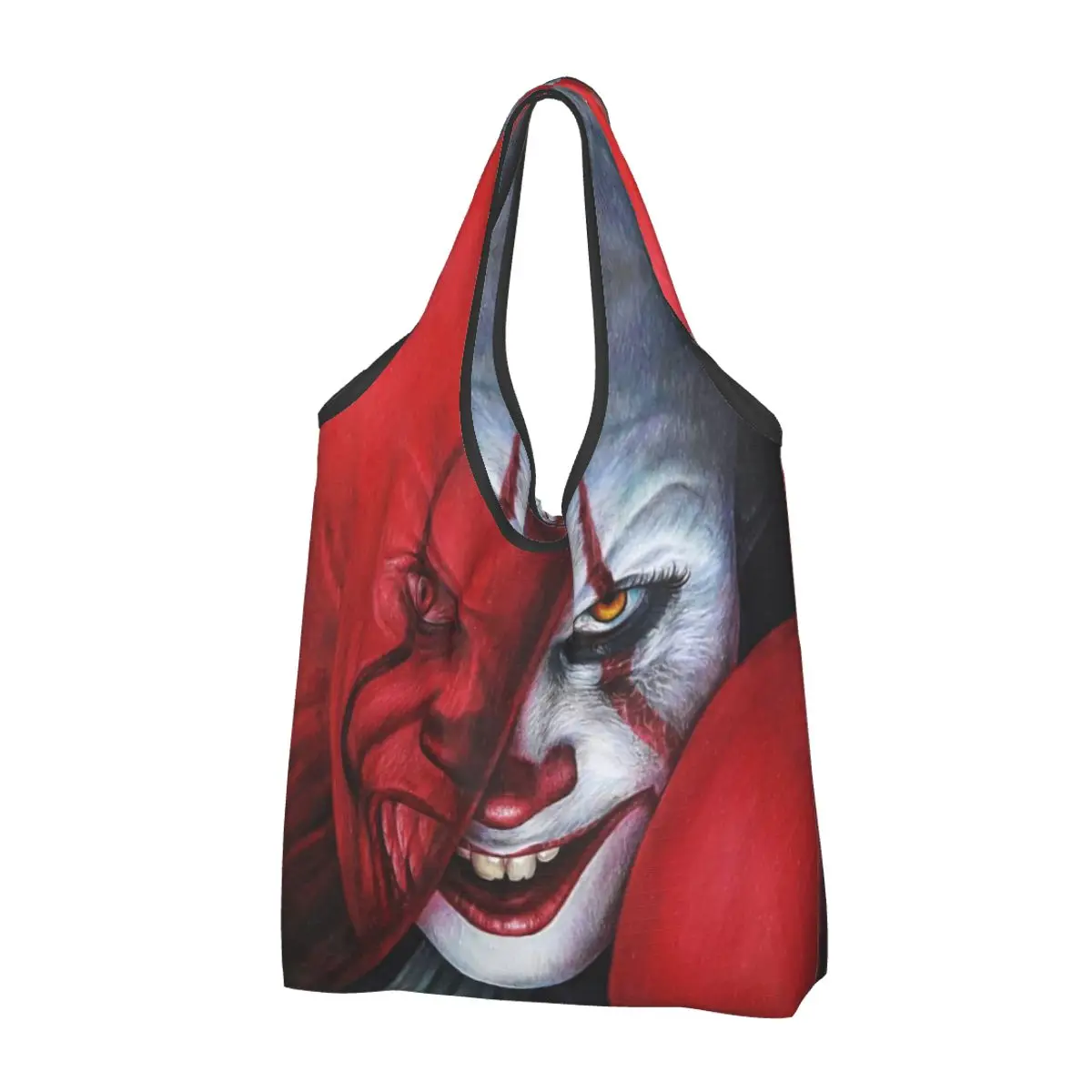 Reusable Halloween Evil Clown Shopping Bag Women Tote Bag Portable Horror Movie Character Groceries Shopper Bags