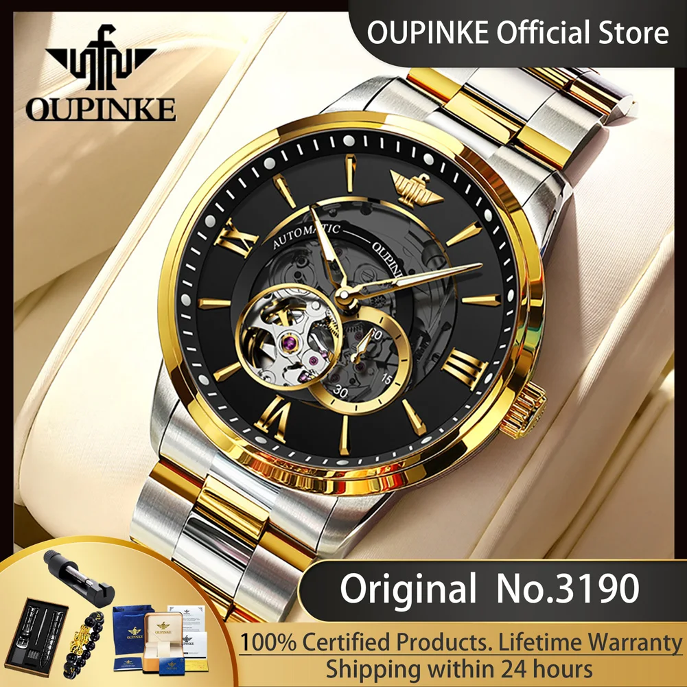 OUPINKE 3190 Hollow Automatic Mechanical Watch For Men Swiss Cerfiticate Brand Men's Watches Luxury Waterproof Man Hand Clock