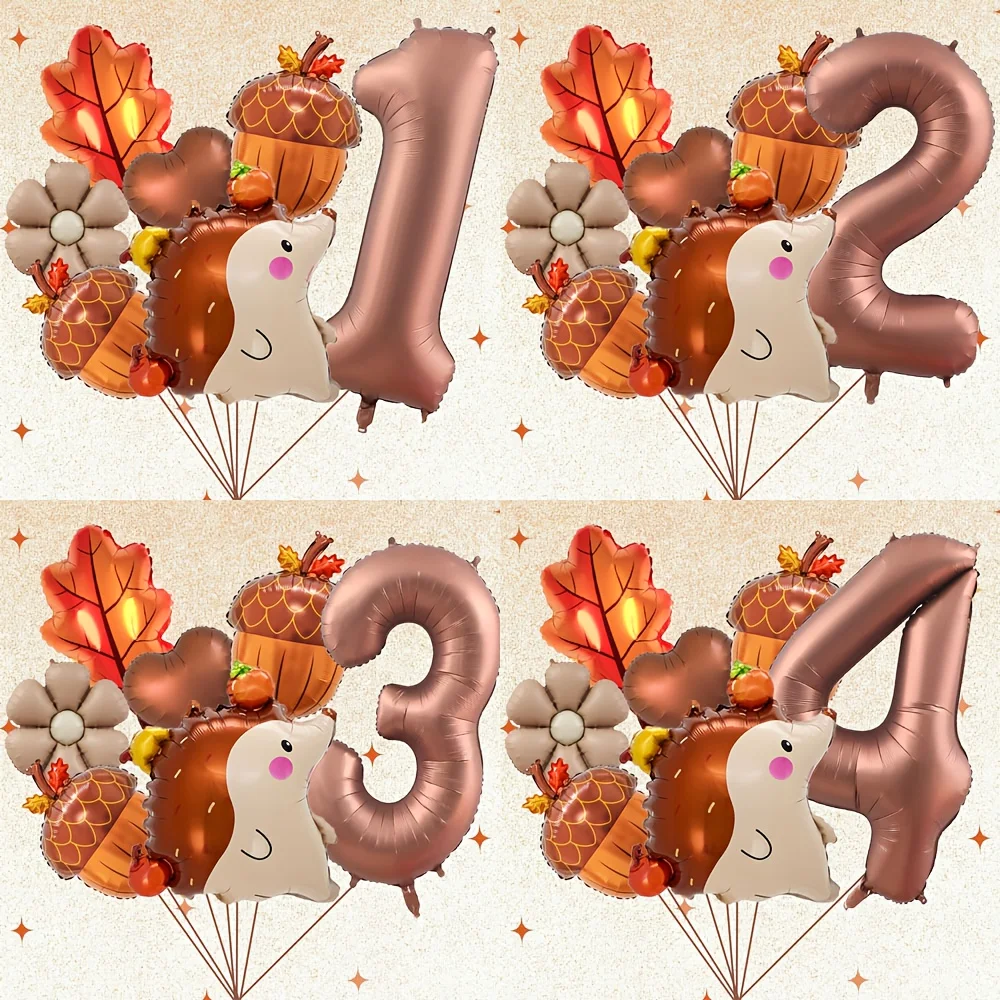 7 Stück Herbst Tannenzapfen Igel Ballon Set 32 Zoll Braun Nummer 1-9 Geburtstagsballon Thanksgiving Party Dekoration Foto Requisiten