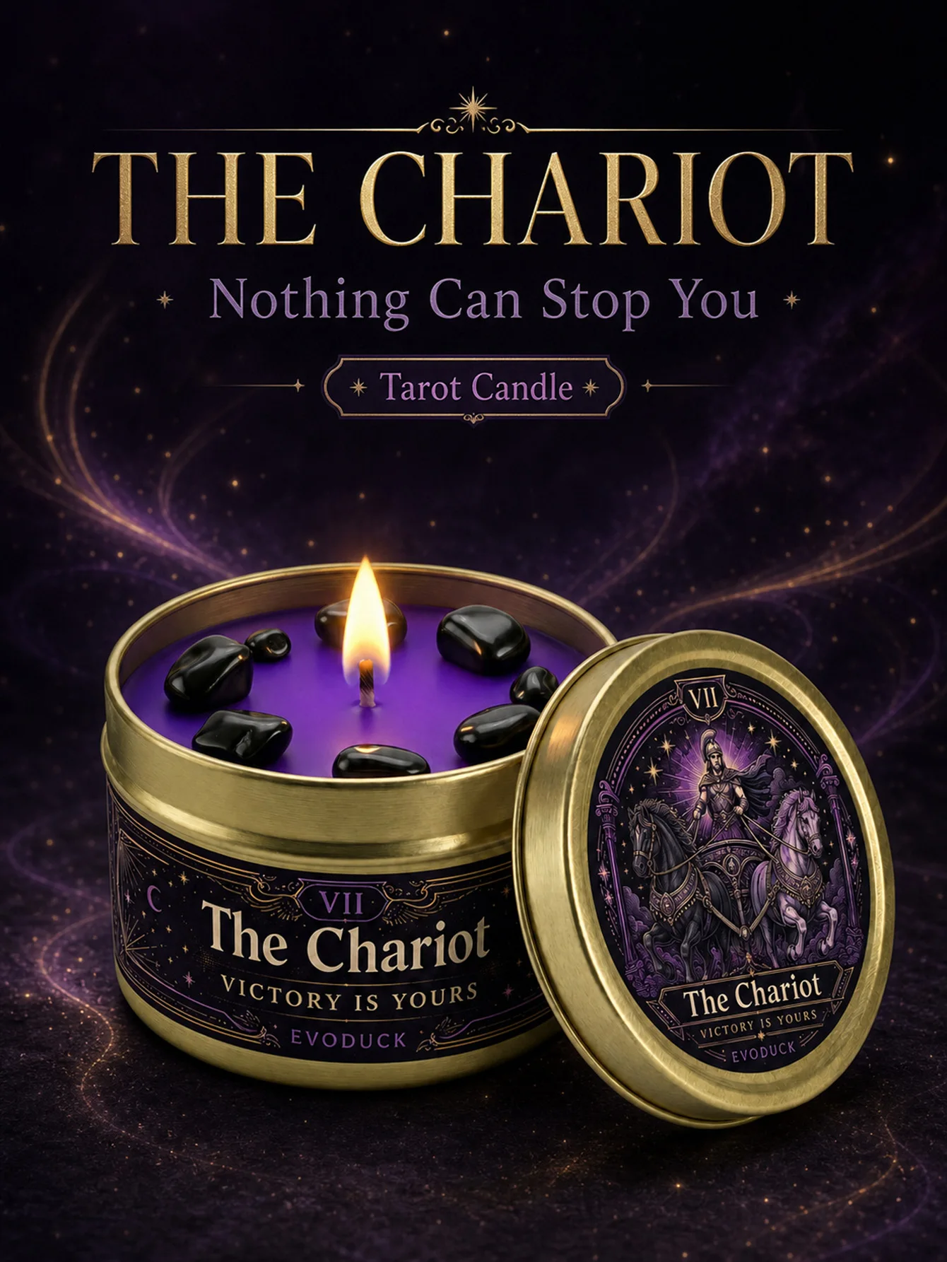 Black Tin Candle - EVODUCK La Candela Tarot Carro d'Aratro