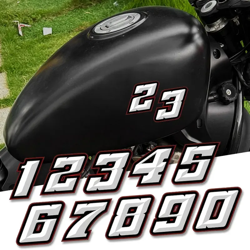 1Pc White 0-9 Number Waterproof Vinyl Sticker Universal Racing Decal for Motorcycle Helmet Fairing Fuel Tank Trunk Car Window