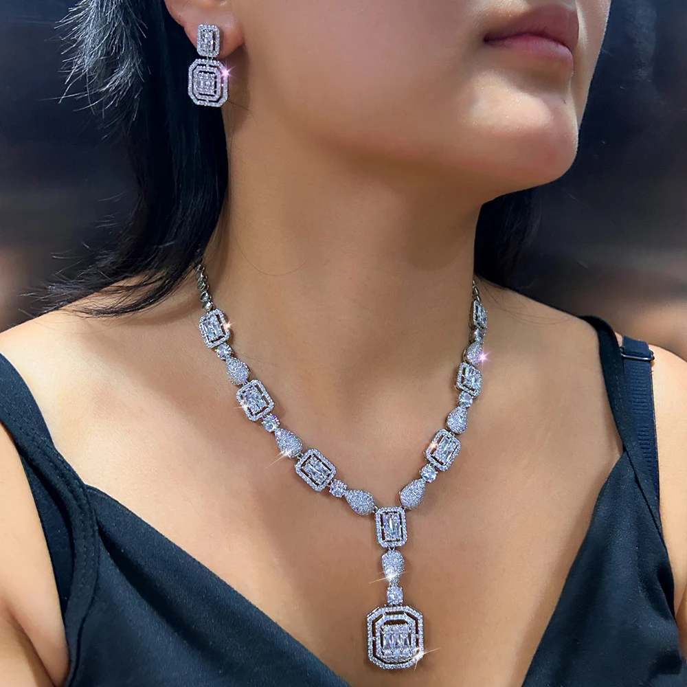 ThreeGraces Luxurious Shiny Zirconia Women Elegant Bridal Wedding Necklace and Earrings  Party Jewelry Set TZ912