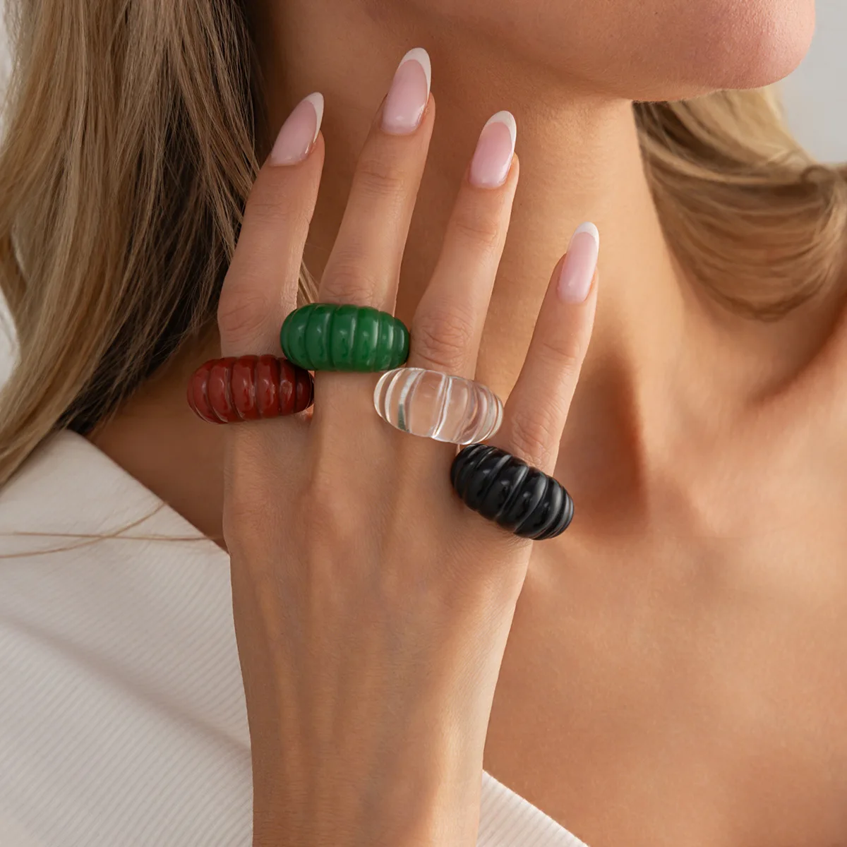 Ring Resin Retro Colorful Ombre Striped Wide Band for Women Daily Office Wear Premium Quality Sturdy Chic Jewelry