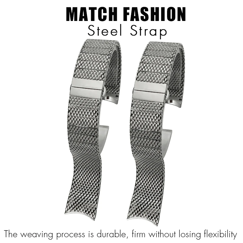 Curved End Mesh Stainless Steel 20mm Watch Strap for Breitling 41mm Top Time B01 Watchbands High Quality Wrist Band Bracelets