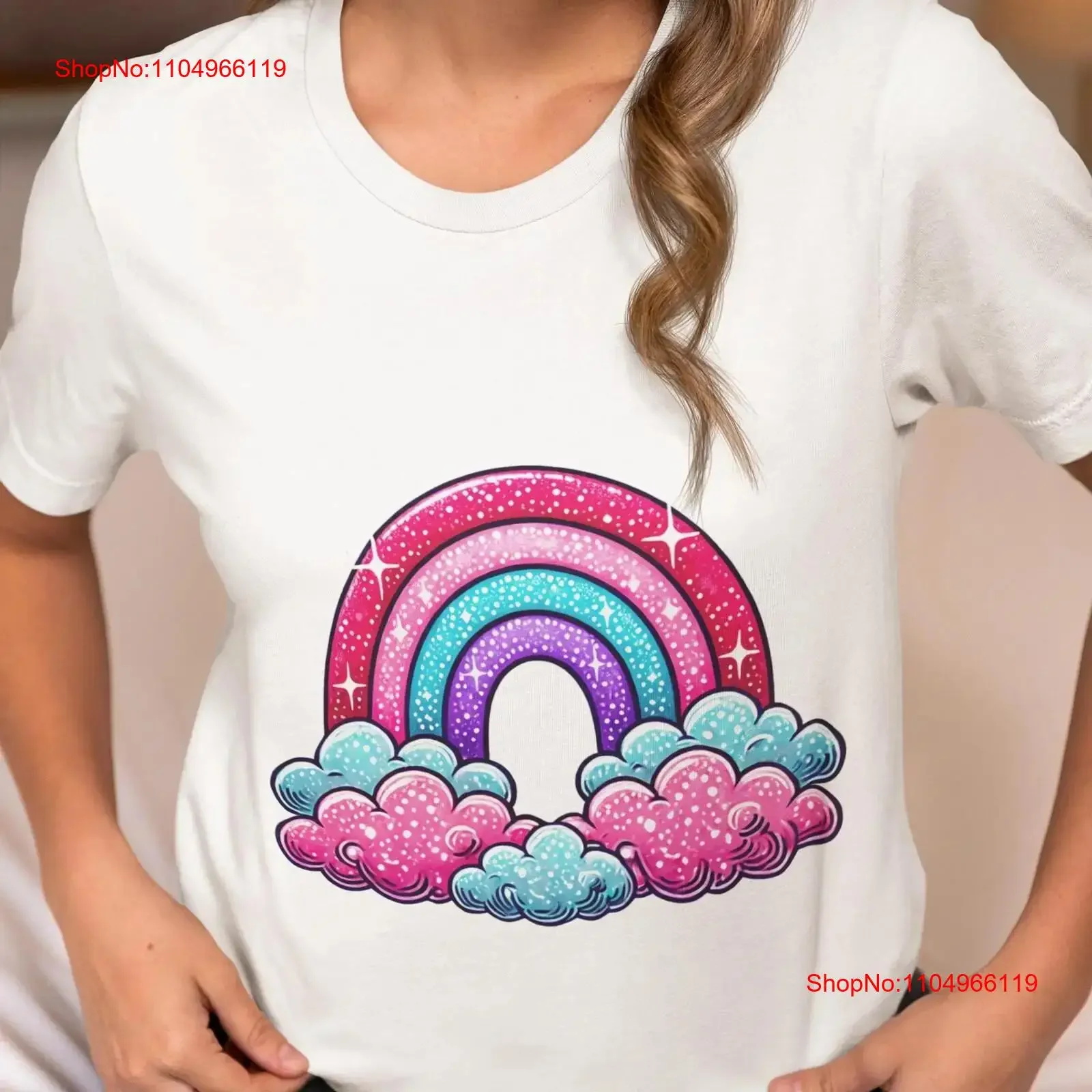 

Футболка с блестящей радугой и облаками, милая блестящая пастельная гордость, химерная идея для влюбленных, винтажная стираная, удобная, слегка