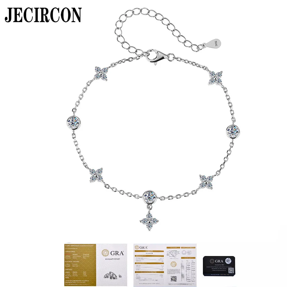 

JECIRCON Hot Sale S925 Sterling Silver Full Moissanite Bracelet Platinum-plated Petals Hand Chain Exquisite Light Luxury Jewelry