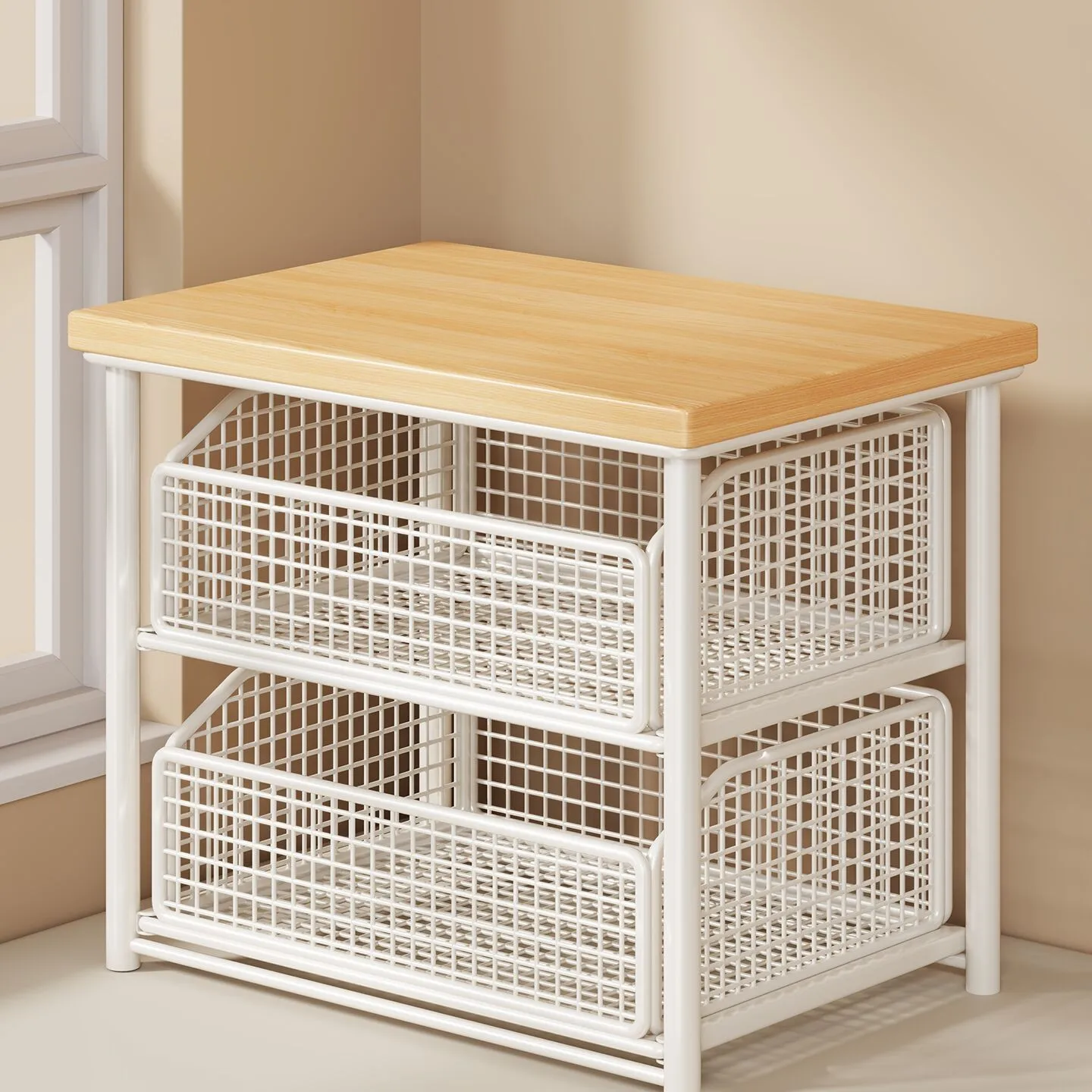Desktop Metal Iron Modern Storage Rack Countertop Organizer Drawer for Tea Bags Cups Snacks Double Tier Storage Table Counter