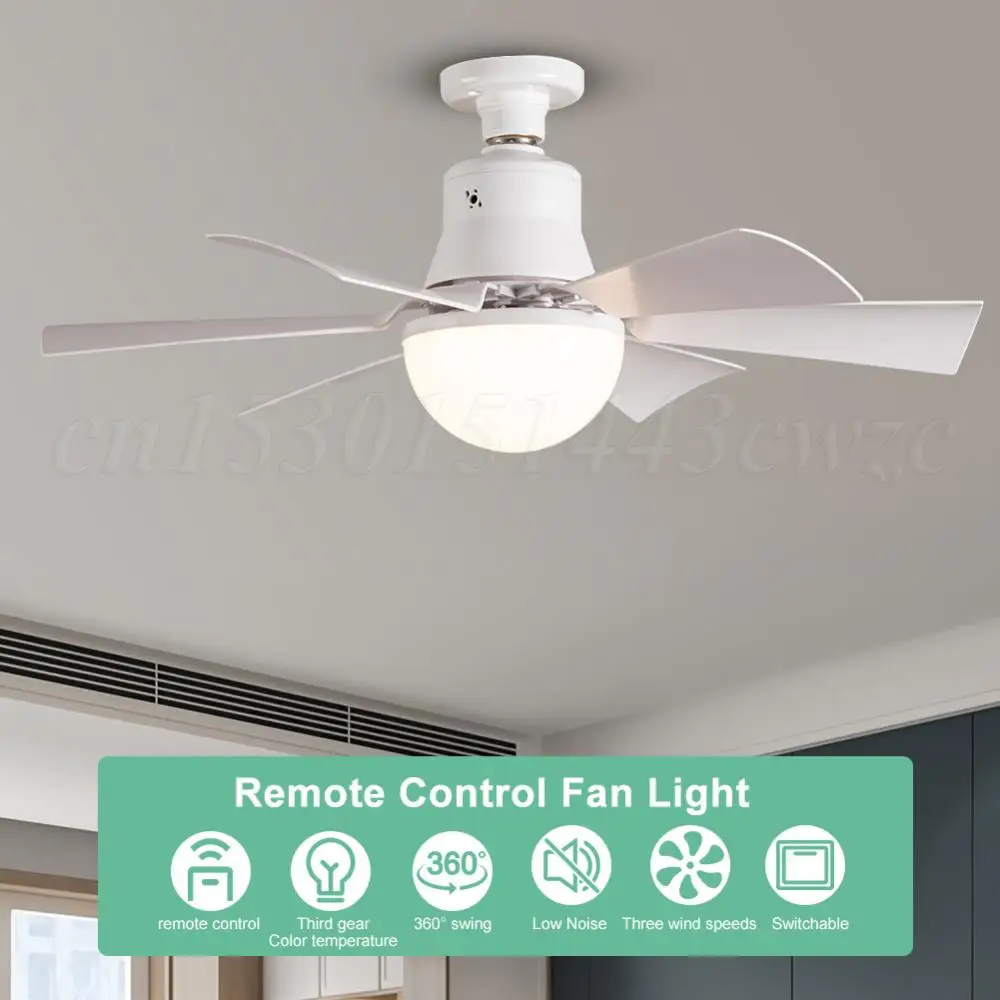 30W Ceiling Fan Light E27 with Remote Control Socket Ceiling Fan 3 Gear Speed Smart Wireless Fan Lighting 6 Blades for Bedroom