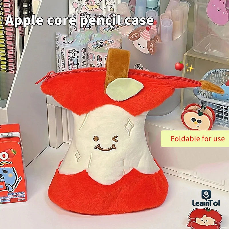 Cute Plush Fruit Core Pen Bag Two-sided Pattern Large Capacity Pencil Case Cartoon Stationery Organizer Creative Pen Container