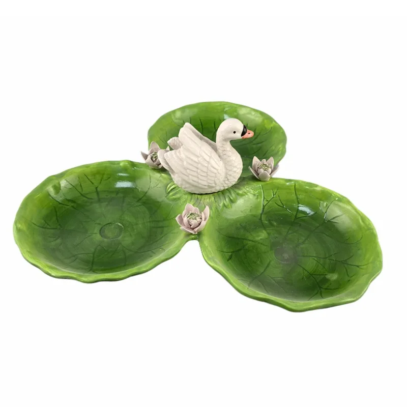 

Ceramic swan shape grid plate dried fruit snack household snack fruit