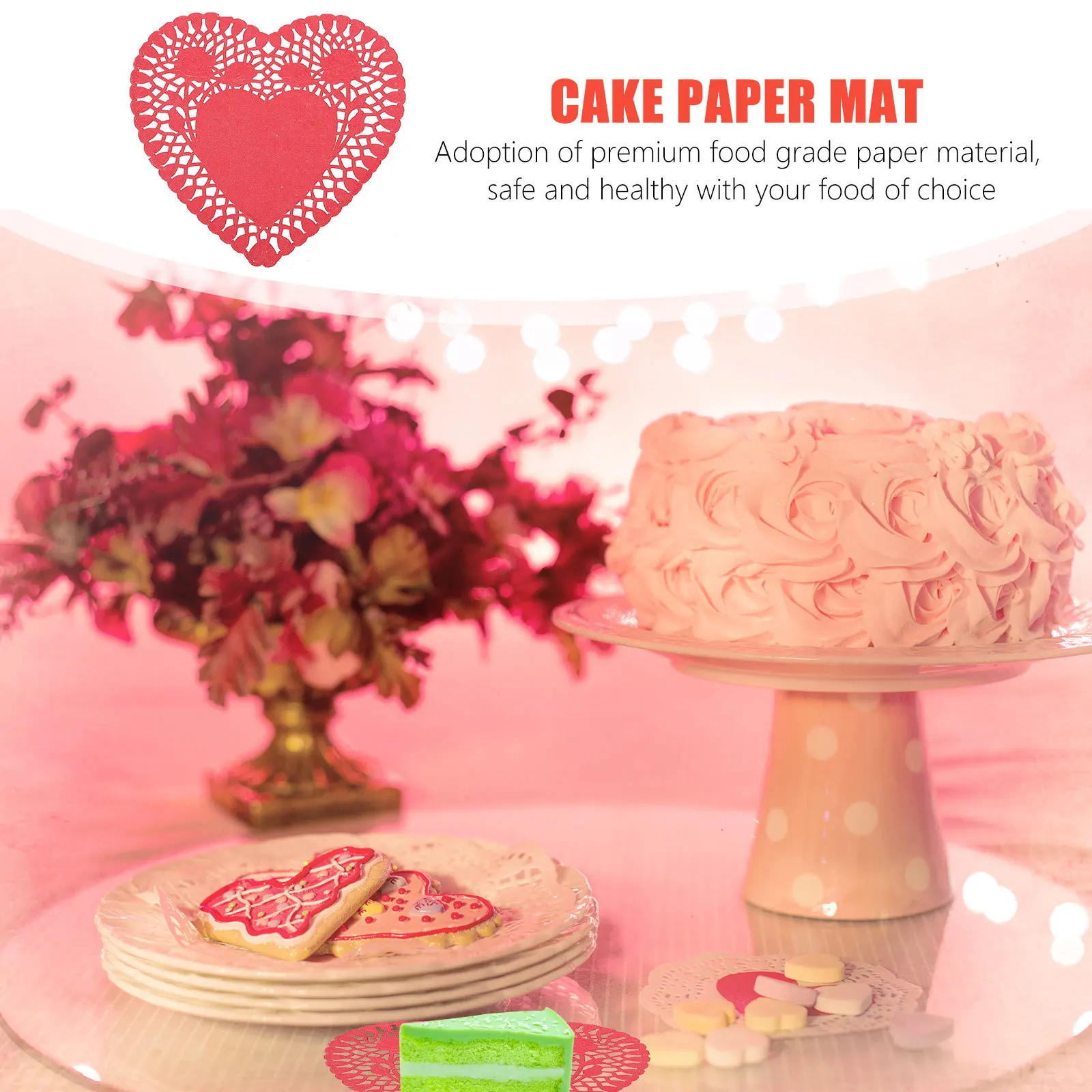 

100 Sheets Heart Doilies Paper Lace Mat Non Toxic Cake Plate Liner Decorative Placemat for Bridal Shower Celebration