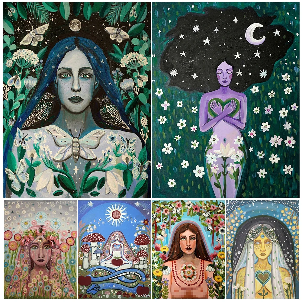 

Triple Goddess & Owl Night Moon Goddess Witchy Wall Art Canvas Painting Garden Of Wisdom Witchcraft Art Poster Print Home Decor