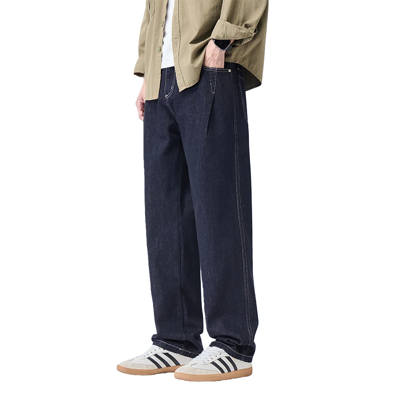 

Мужские модные джинсы на все сезоны из смесового хлопка, с опциональной флисовой подкладкой, прямые брюки, минималистичные, универсальные, повседневные, джинсовая одежда