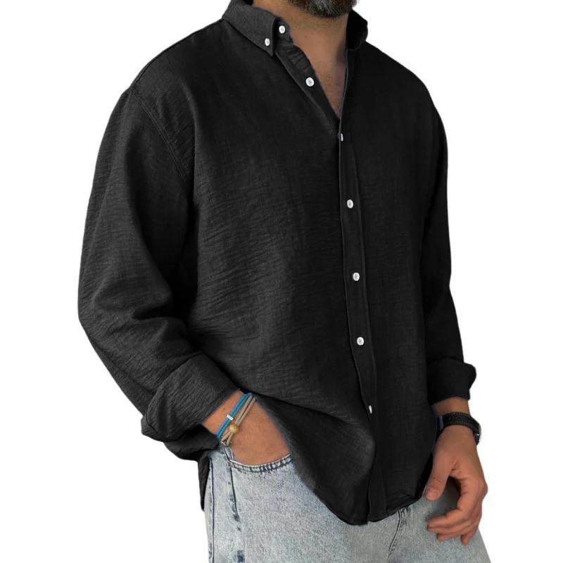 New Shirt Men's Clothing Washed Cotton Button Long Sleeve Men's Shirt