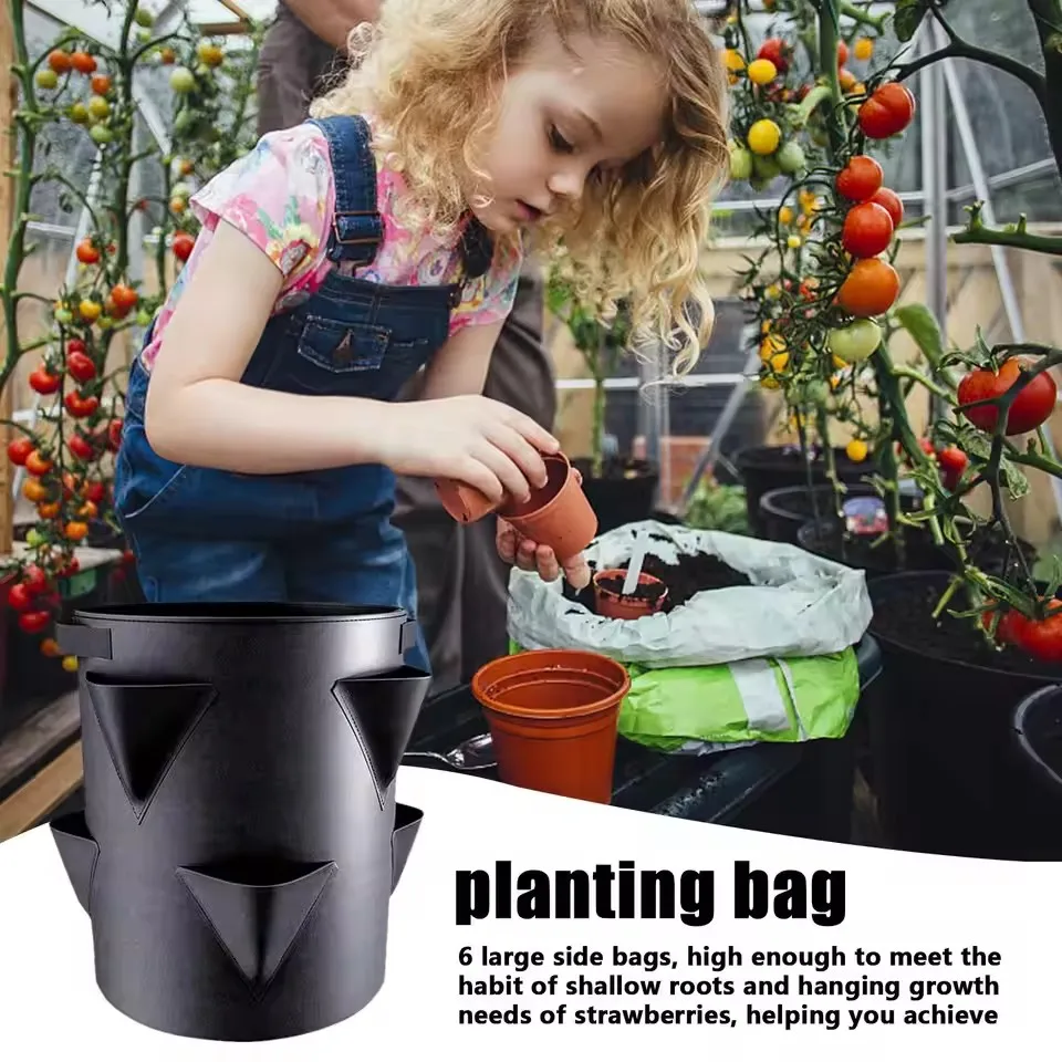 7 Gallons Strawberry Planting Bag Grow Bag With 6 Side Grow Pocket Portable Tomato Planting Bags Strawberry Pots Planting Pots