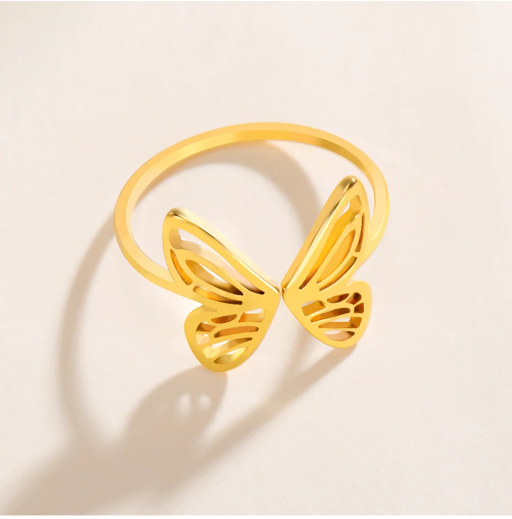 Cooltime Edelstahl Schmetterlings ringe für Frauen Mädchen Mode niedlichen verstellbaren Ring Schmuck Geschenk neu in – Detail 9