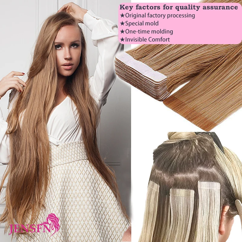 JENSFN Virgin Tape In Human Hair Extensions Real Natural Hair Extensions  16\