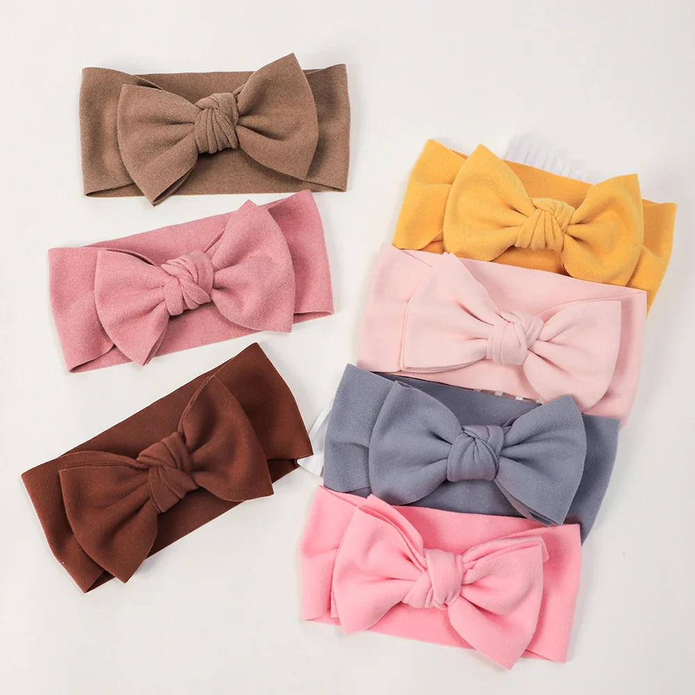 

30PC/lot New Large Solid Cashmere Bows Headband Baby Turban Autumn Winter Headwraps for Girls Knot Bow HeadBand Hair Accessories