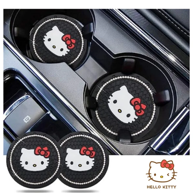 

2024 HelloKitty Diamond Car Coaster Anime Auto Cup Holder Anti Slip Mat Sanrio Cartoon Cup Pad Auto Interior Decoration