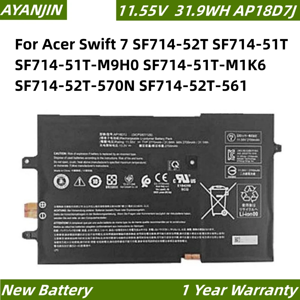 

AP18D7J 31.9WH Laptop Battery For Acer Swift 7 SF714-52T SF714-51T SF714-51T-M9H0 SF714-51T-M1K6 SF714-52T-570N SF714-52T-561