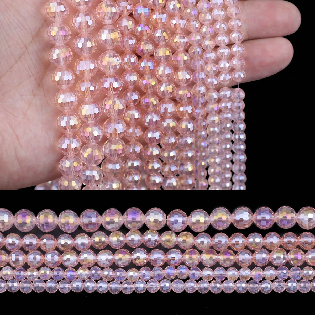 6/8/10MM 96 Faceted Ball Austrian Crystal Glass Pink AB Colour Charm Spacer Loose Beads For Jewelry Making DIY Bracelet Necklace