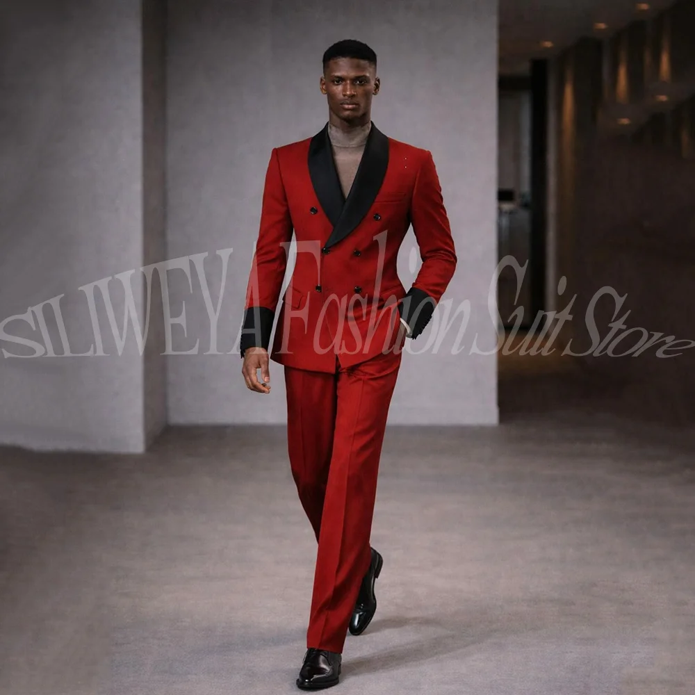 

Business Casual Suits For Men Jacket Pants 2 Pieces Suit Sets Double Breated Male Blazer Set Customized Wedding Groom Tuxedos