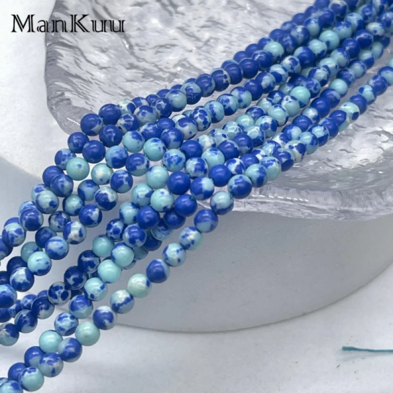 

Mankuu Natural Imperial Jasper Gemstone Blue Porcelain Color DIY Beads Jewelery Supplies Bracelets Bangles Necklace Accessories