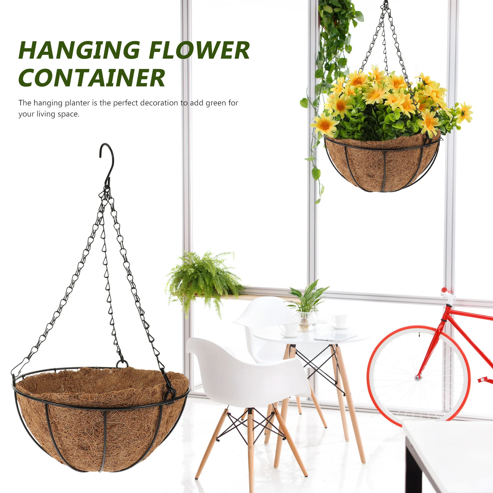 

2 set Hanging Planter Baskets Coconut Fiber Iron Hooks for Cactus Succulents Plant Pots Gardening Flowerpots