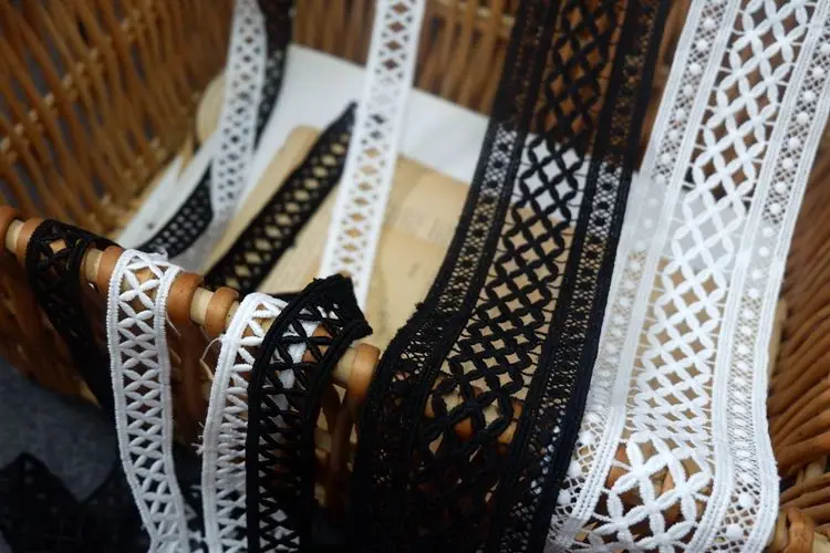 3yards/lot 2cm/2.5/6.5cm White Black Bilateral Embroidered Lace Trim DIY Sewing Crochet Trim Milk Silk Clothes DIY Ribbon SC106