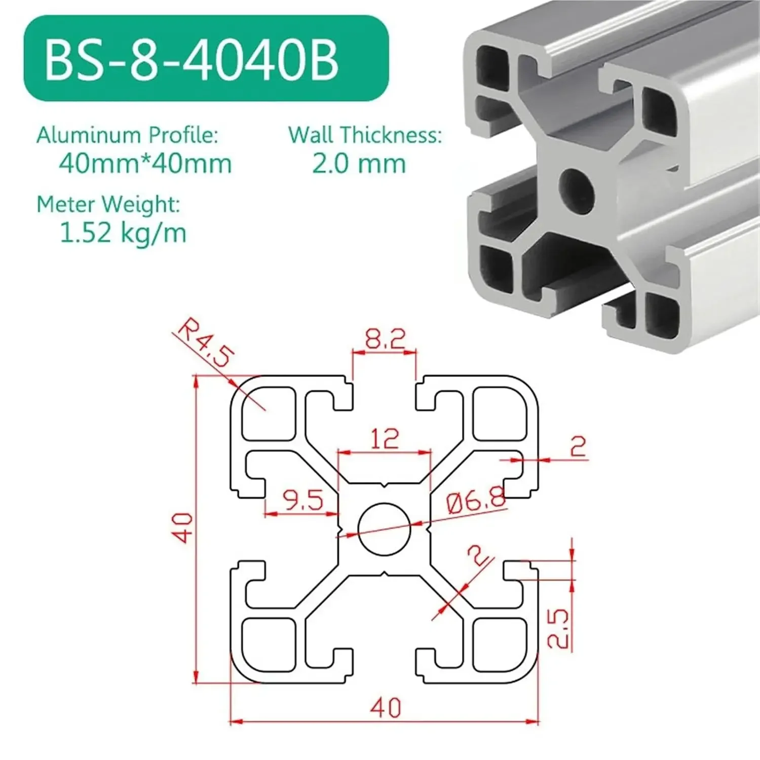4040 Aluminum Profile Linear Rail Extrusion 40x40mm Heavy Duty Square Tube for DIY Furniture Framework Display Bracket Extruded