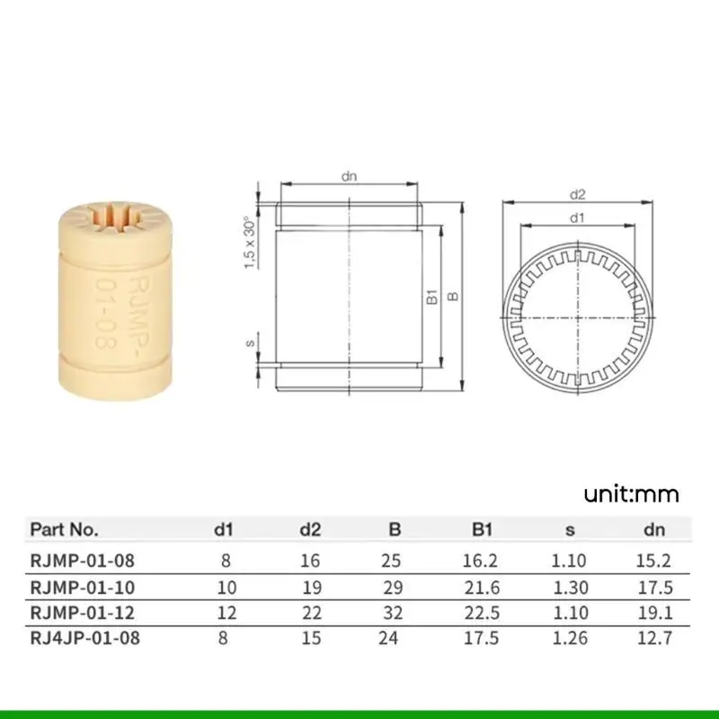 U55C Festpolymer RJMP-01 8mm 10 mm 12 mm linearer Lagerbuchse 8mm RJ4JP-01-08