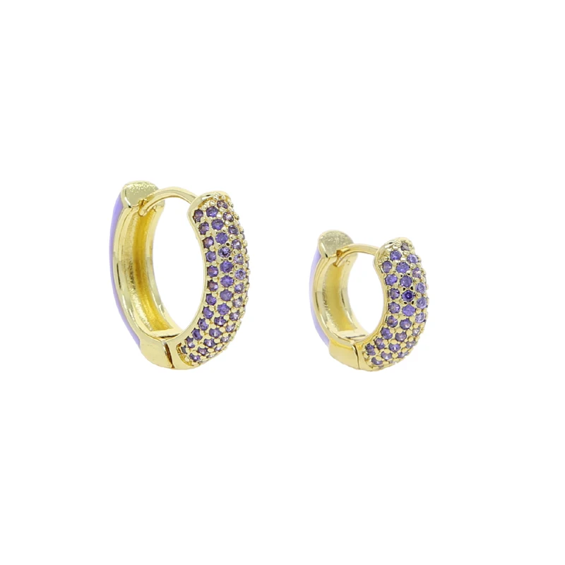 Fashionable Gold Plated Women Chunky Hoop Earring Two Sized 15MM 20MM Front Paved 5A Colorful CZ Back Enamel Hoop Earring