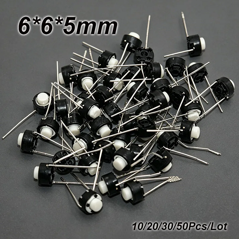6*6*5mm 2Pin DIP Tact Switch Mini Micro Momentary Tactile Tact Push Button Switch Round Button WhiteBlack  For DIY Circuit Board