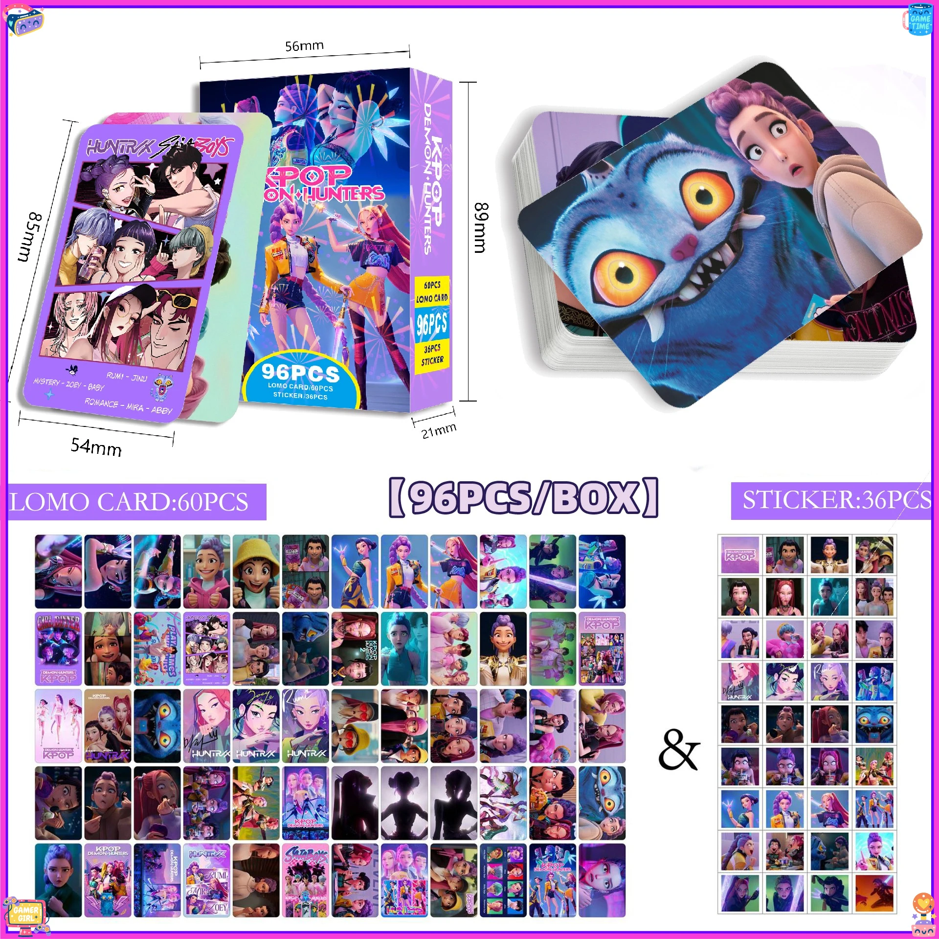 96 szt./pudełko Anime K-POP Demon Hunters Huntrix Karty LOMO i naklejki wodoodporne Kolekcjonerski zestaw kart dla fanów Karty holograficzne