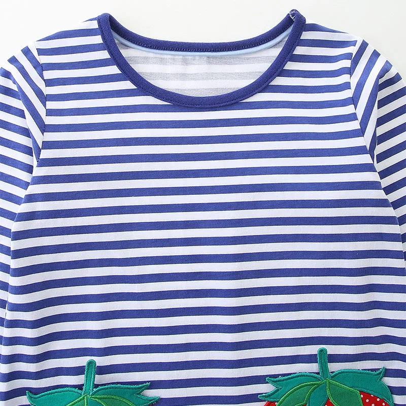 TUONXYE Toddler Baby Girls Cotton Striped Long Sleeve Dress Cute Strawberry Pocket Kids Casual Dresses Autumn Children Clothing