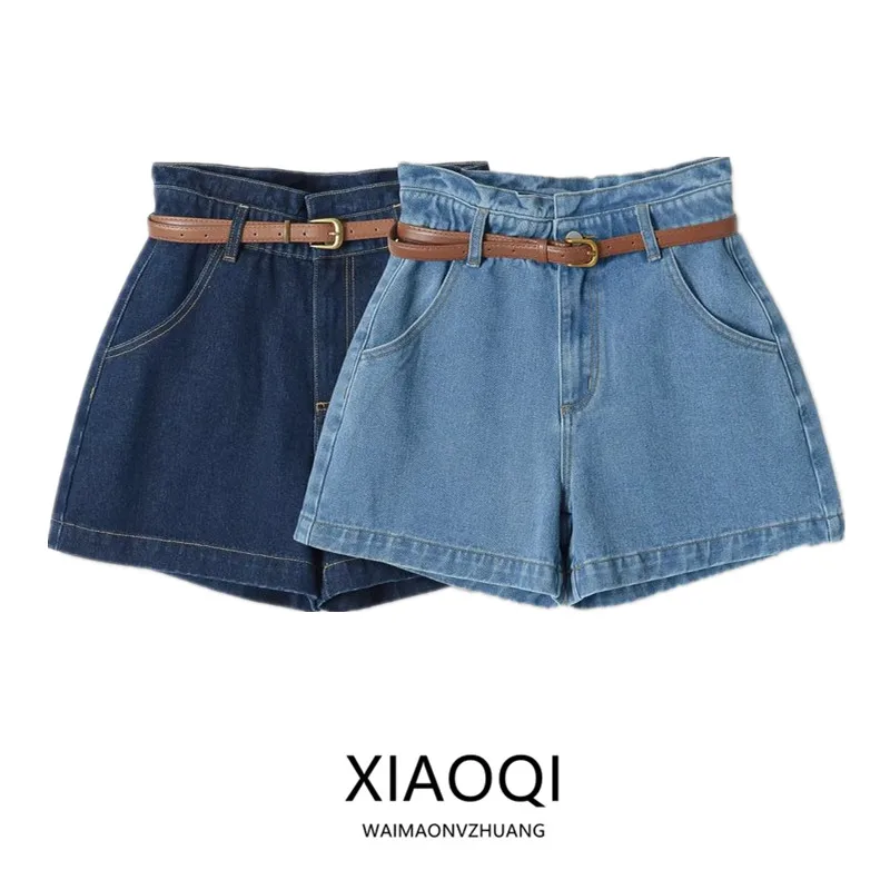 

Summer 2026 High Waist Casual Loose Shorts Women's New Arrival Blue Jeans Belt Included Comfortable Fit Ladies Fashion