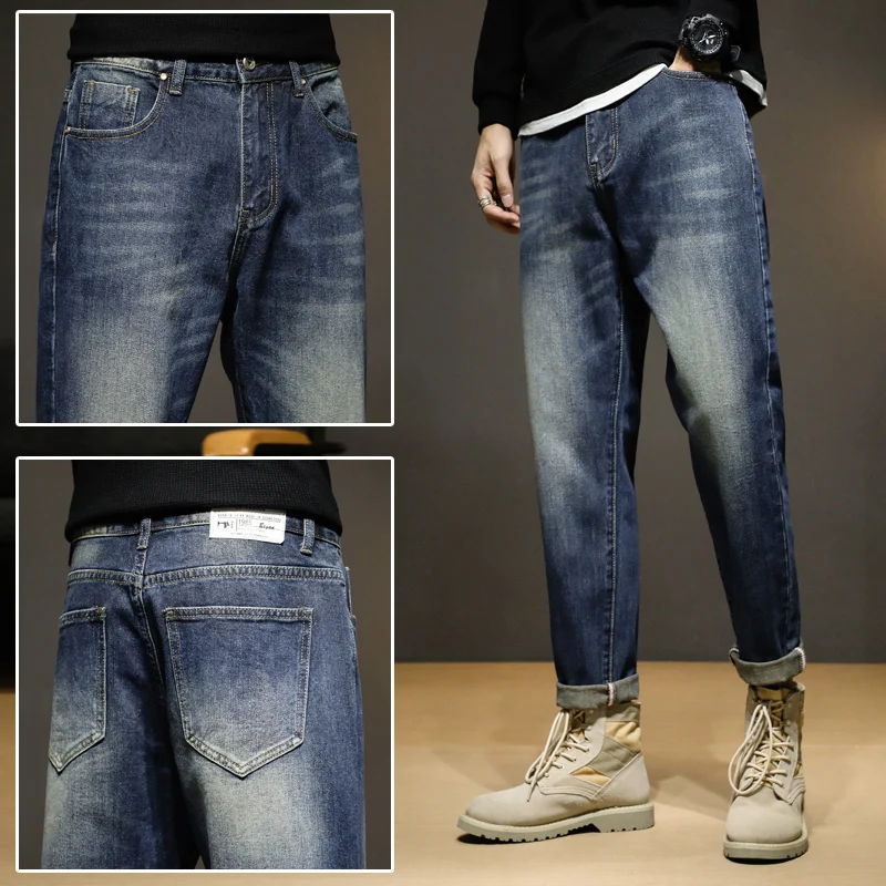 Mens Jeans Harem Pants Japanese Style Desinger Loose Fit Baggy Moto Jeans Men Retro Blue Streetwear Relaxed Jean Large Size 42