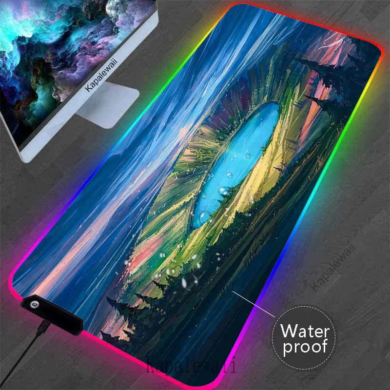 RGB Backlit ruang PC lucu Mouse Pad LED kecepatan permainan Mause Pad kantor aksesoris untuk meja tikar Keyboard bantalan tahan air Mausepad