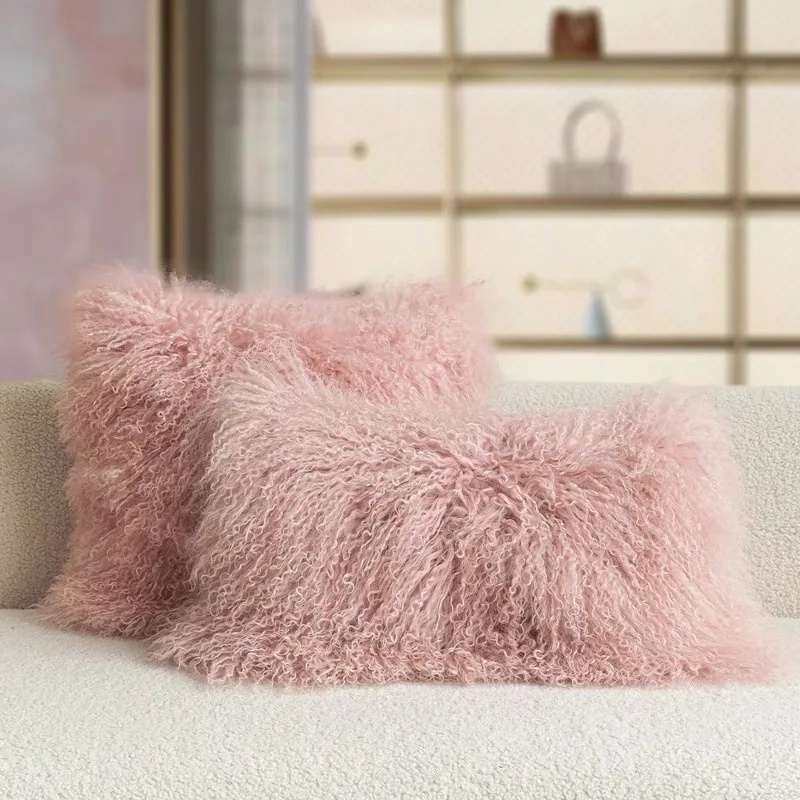 Free Shipping CX-D-04 Sofa Fur Pillow Cover Home Decoration Mongolian Lamb Fur Cushion