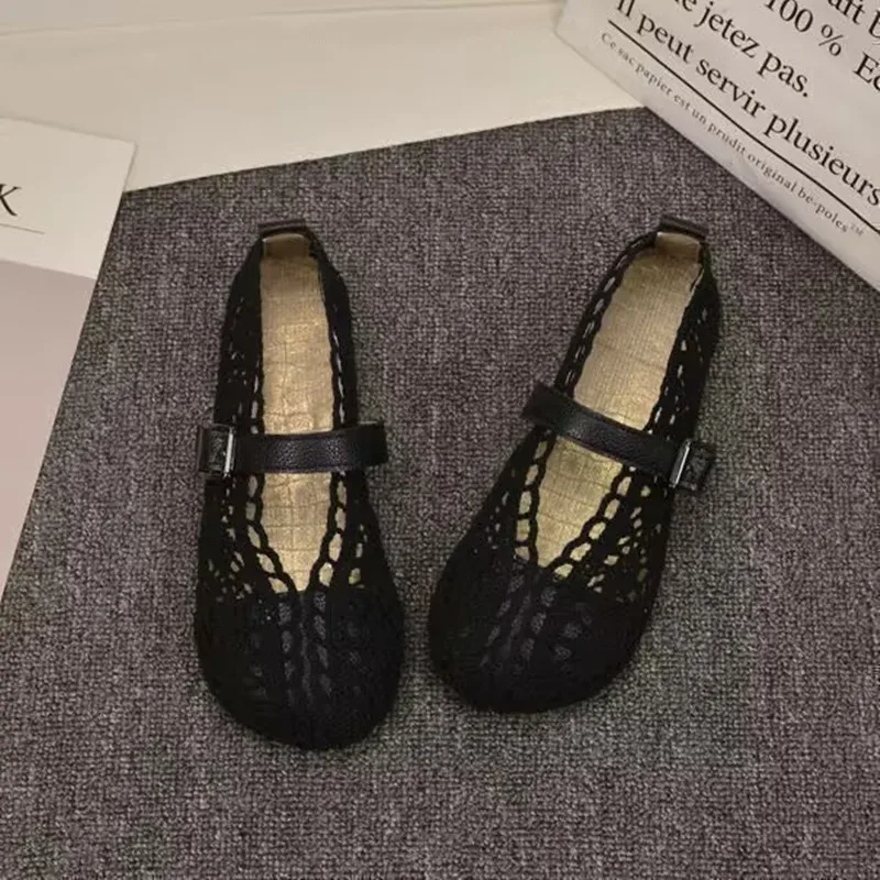 

Spring Summer Flat Shoes Woman Knitted Lace Fisherman's Shoes Sweet Girls Lace Hollow Breathable Casual Shoes Loafers 35-41