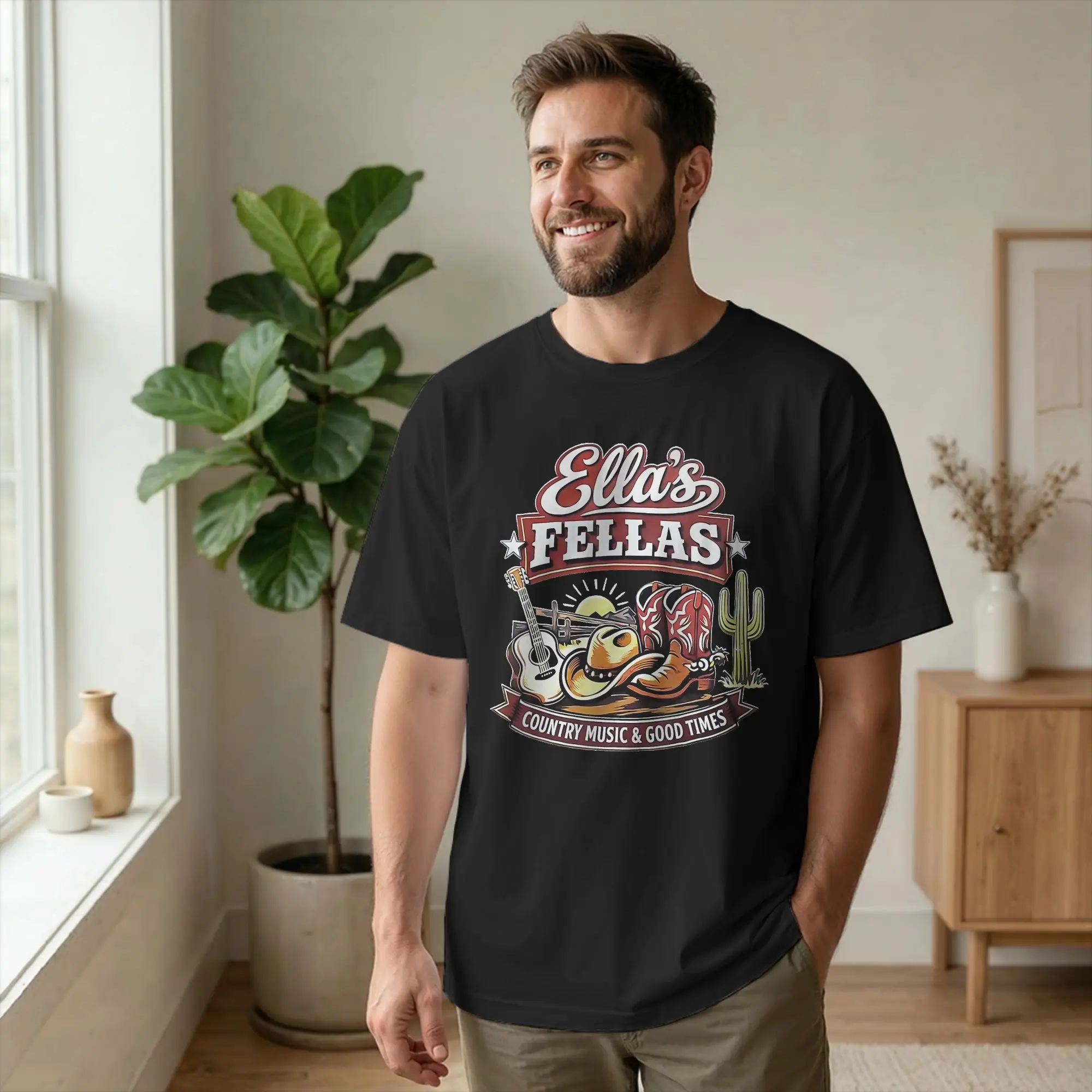 Vintage Elia's Fellas Western Cowboy T-Shirts Men Crew Neck 100% Cotton T Shirt Country Funny Short Sleeve Tees Printed merch