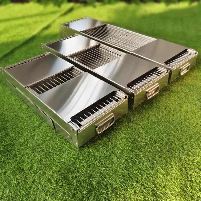 Thickened stainless steel grill outdoor household barbecue grill wood talk barbecue stove full set of barbecue tools supplies