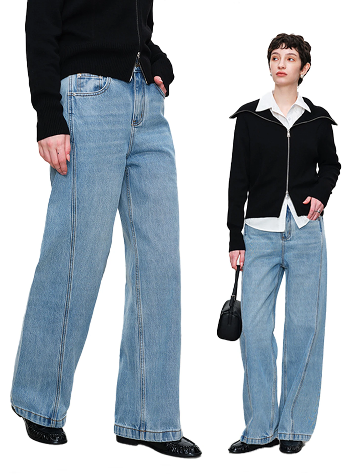 

Свободные широкие джинсы Sle Knife, синие хлопковые эластичные джинсовые женские осенне-зимние повседневные брюки прямого кроя