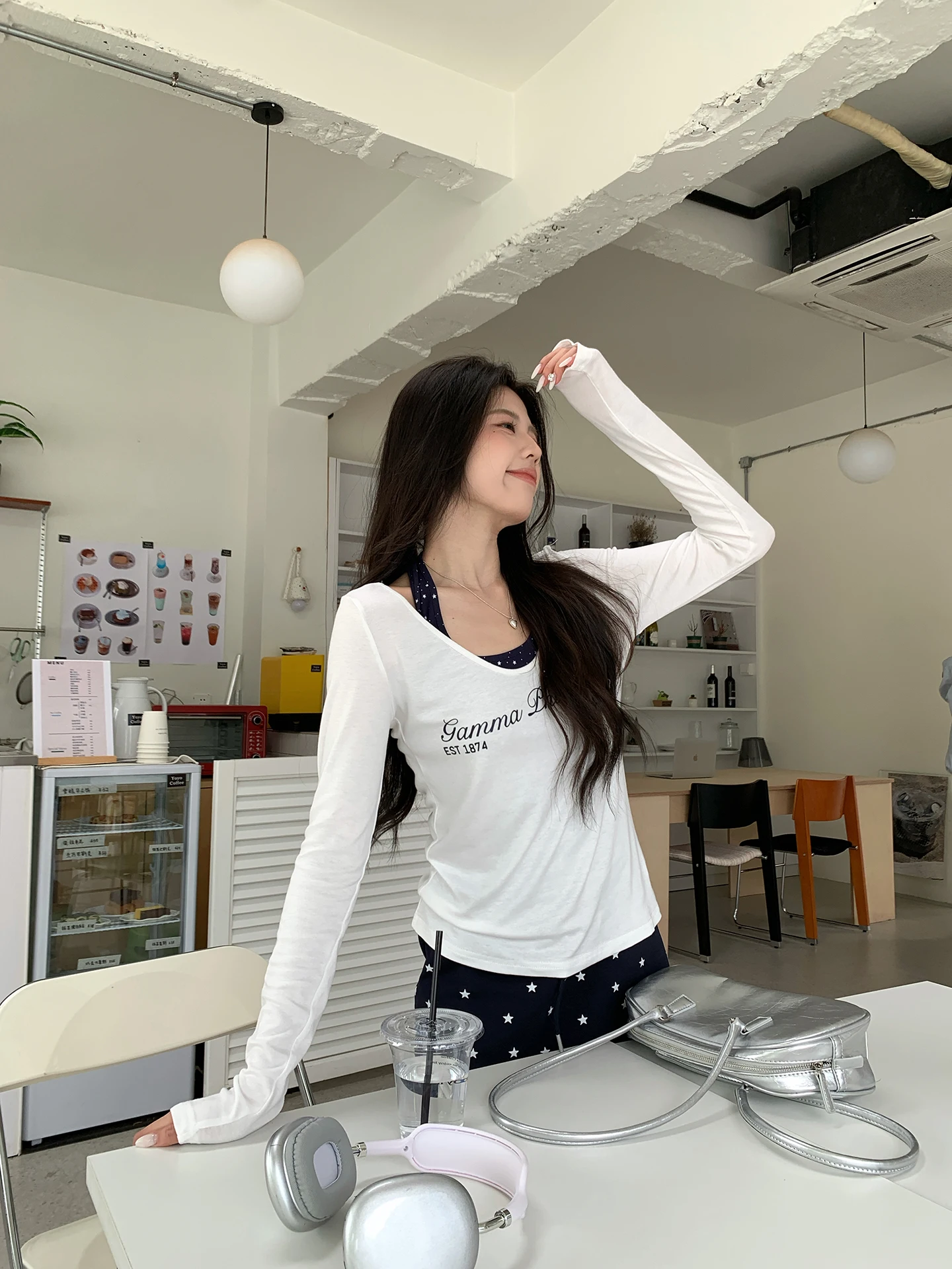 

Beautiful Polka Dot Vest And White Cover up Two Piece Set for Women Unique Spring Fashion Outfit by Su San San Long Sleeve