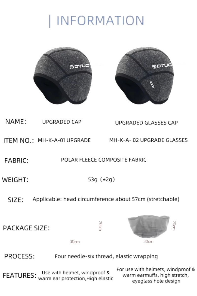Winterwarme Fahrradmütze mit Fleece-Futter und Ohrenschutz, Sport-Radfahrer-Motorradhelm-Innenmütze, Outdoor-Kopfbedeckung – Detail 2