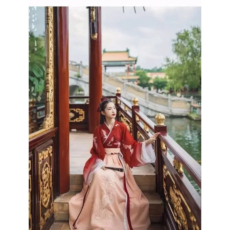 Hanfu estilo chino mujeres vestido de baile de escenario tradicional chino disfraz de cosplay de hada femenina Hanfu ropa roja de Halloween