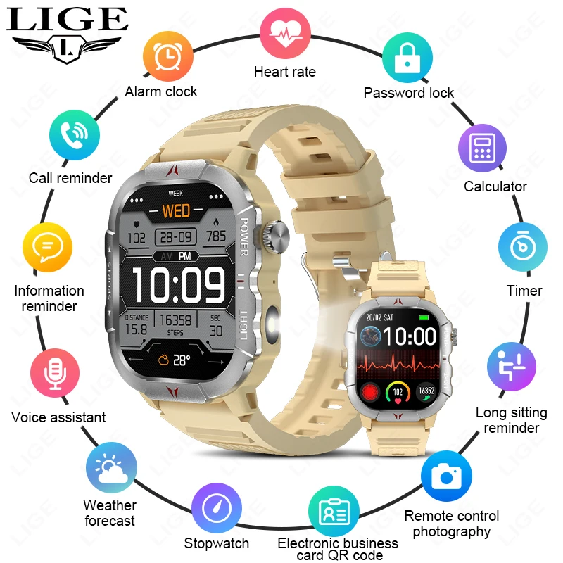 

LIGE Smart Watch Women LED Flashlight Wireless Call Heart Rate Blood Pressure Monitor Watch For Xiaomi Huawei Digital Smartwatch