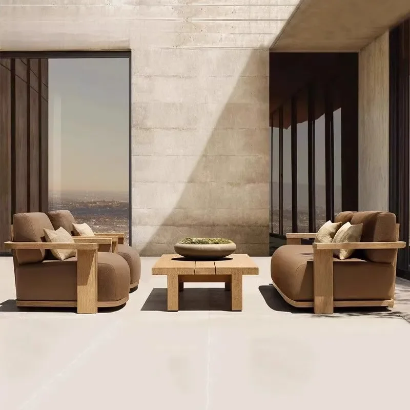 for Outdoor Solid Wood Sofa Courtyard Villa Hotel Garden Patio Sunroom Rainproof Sunshade Leisure Furniture