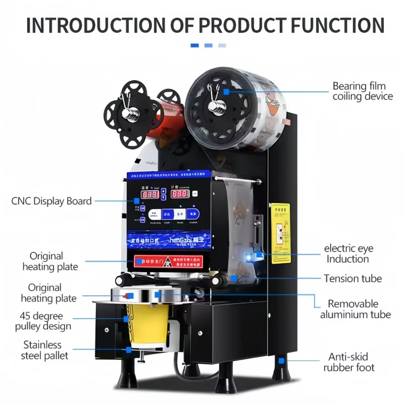 Коммерческое оборудование для общественного питания, автоматическая машина для запечатывания кофейных напитков 90 95 мм, пузырькового чая, машина для запечатывания пластиковых стаканчиков