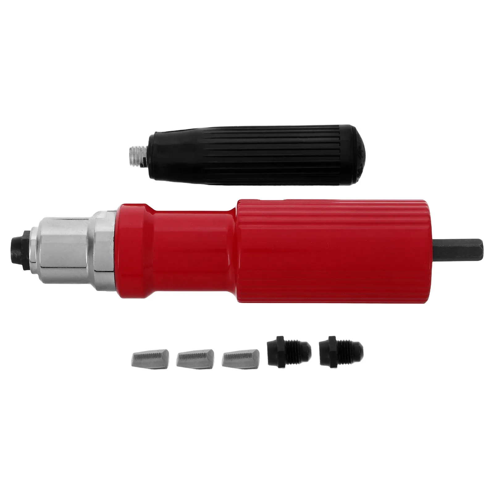 Adattatore per pistola per rivetti Attacco per trapano Design per supporto per chiodi da 360 gradi Rivettatura efficiente Struttura in tre pezzi liscia senza sbavature Lunga